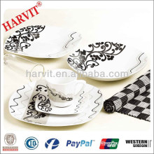 Black And White Decorative Printing Crockery Dinner Set/White Porcelain Dinnerware Hotels And Restaurant Distribution